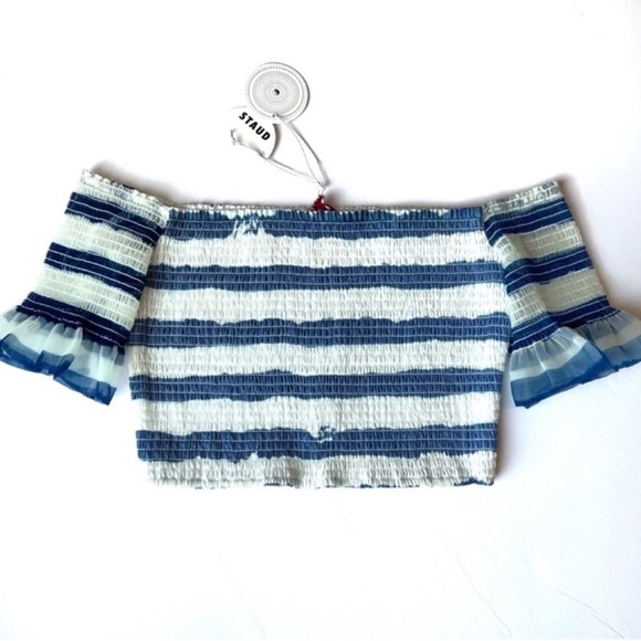 STAUD Crop top Doric smocked off the shoulder stretch size M NWT - Picture 8 of 15
